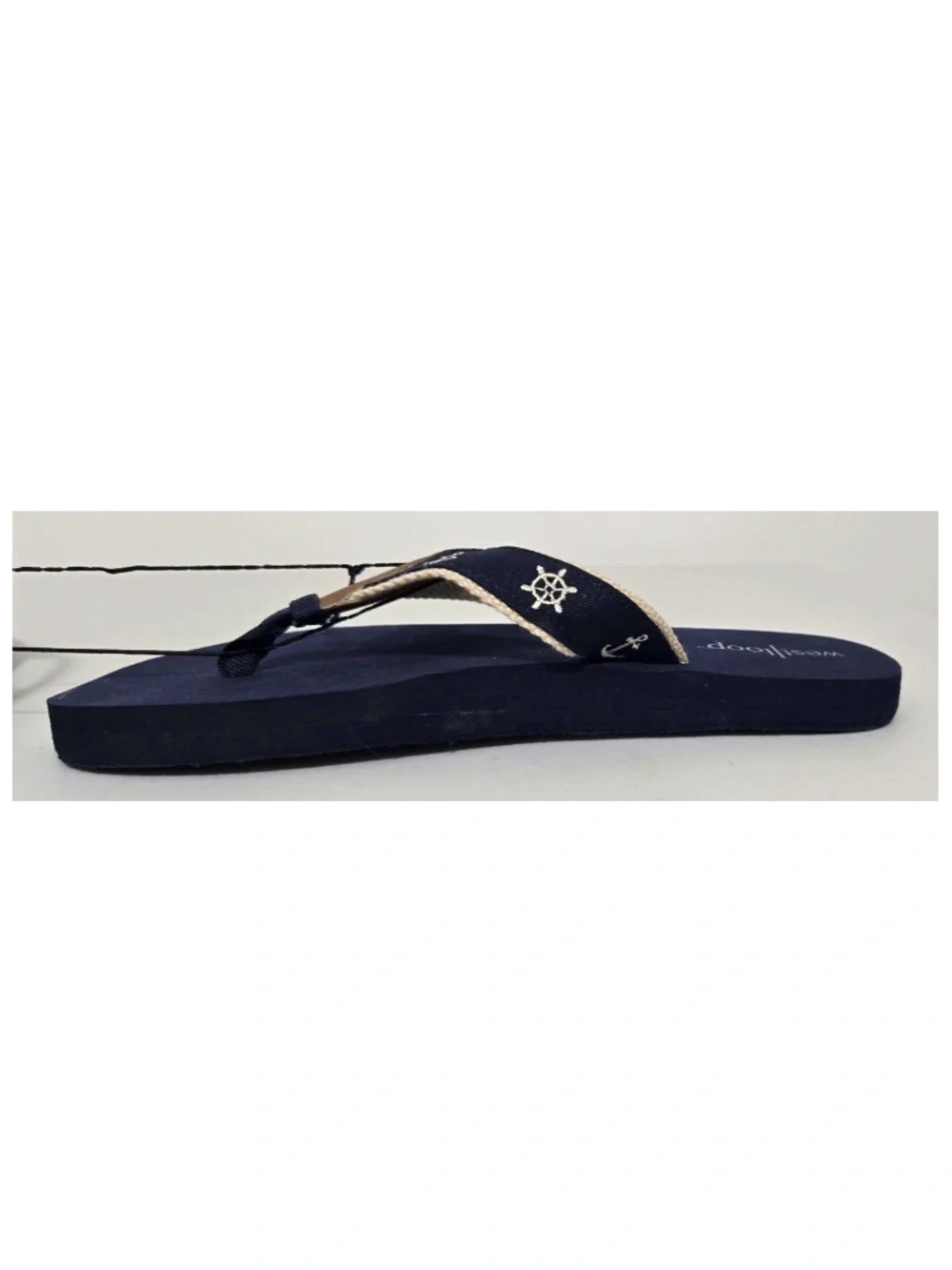 New West Loop Flip Flops Womens Small 5 6 Blue Tan Nautical Sandals Shoes NWT